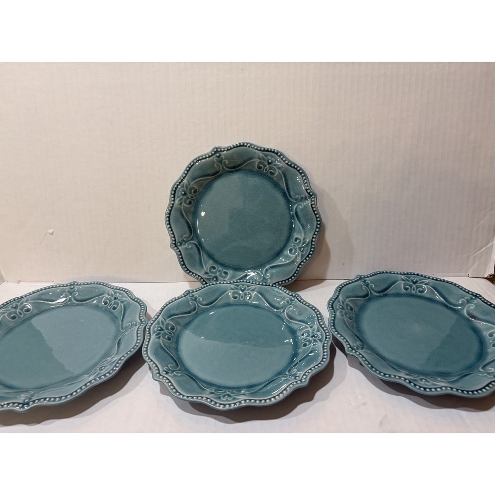 Set of 4 Pioneer Woman Paige Teal Salad Plates.